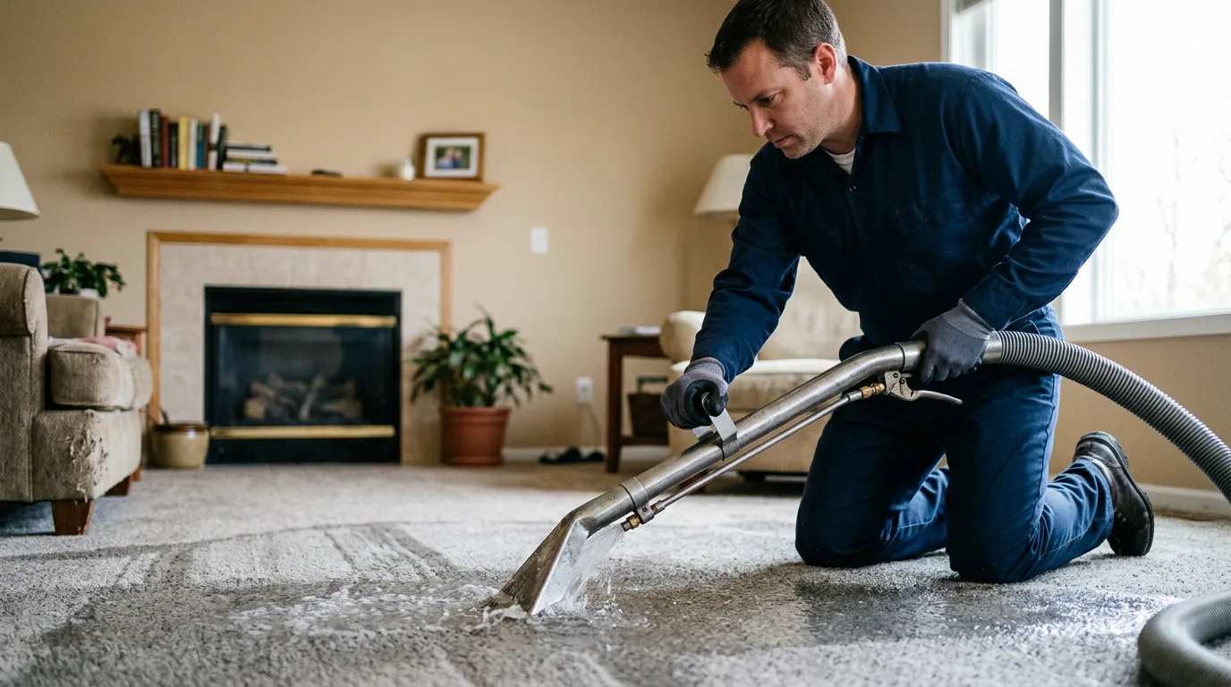 Water damage restoration technician working near Lakeshore, CA
